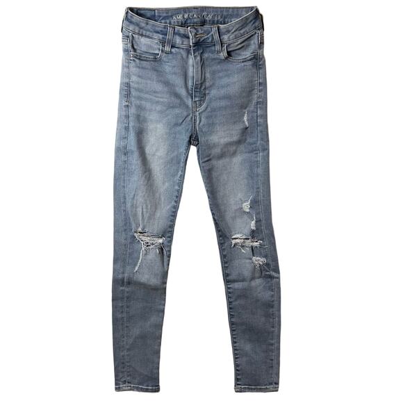 American Eagle Outfitters Super Hi Rise Jegging Next Level Stretch Distressed - Picture 1 of 9